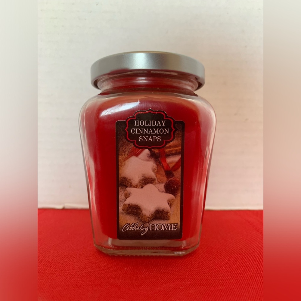 HOME INTERIORS Red Holiday Cinnamon Snaps Scented Candle 22 oz. Retired NEW